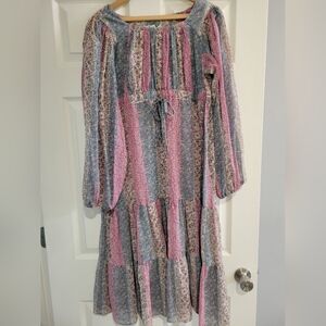 Vintage Patty O'Neil Womens Vertical Floral Multicolor Colorblock Boho Dress